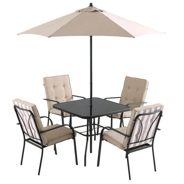 Champneys 4-Seater Steel and Fabric Outdoor Patio Dining Set with Parasol, Taupe