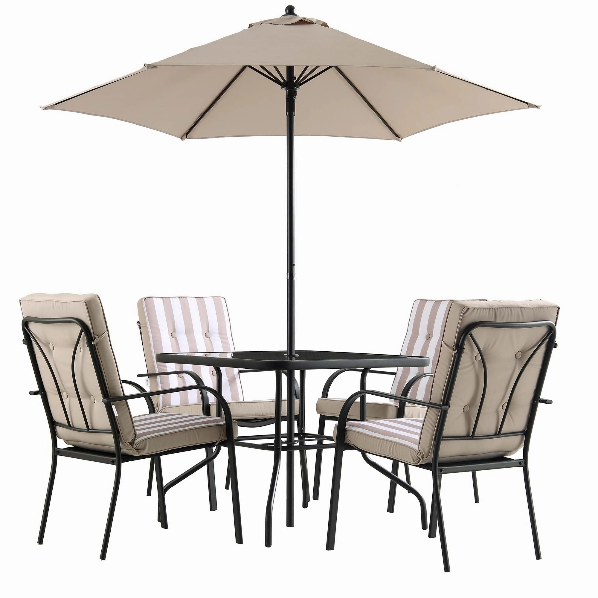 Champneys 4-Seater Steel and Fabric Outdoor Patio Dining Set with Parasol, Taupe