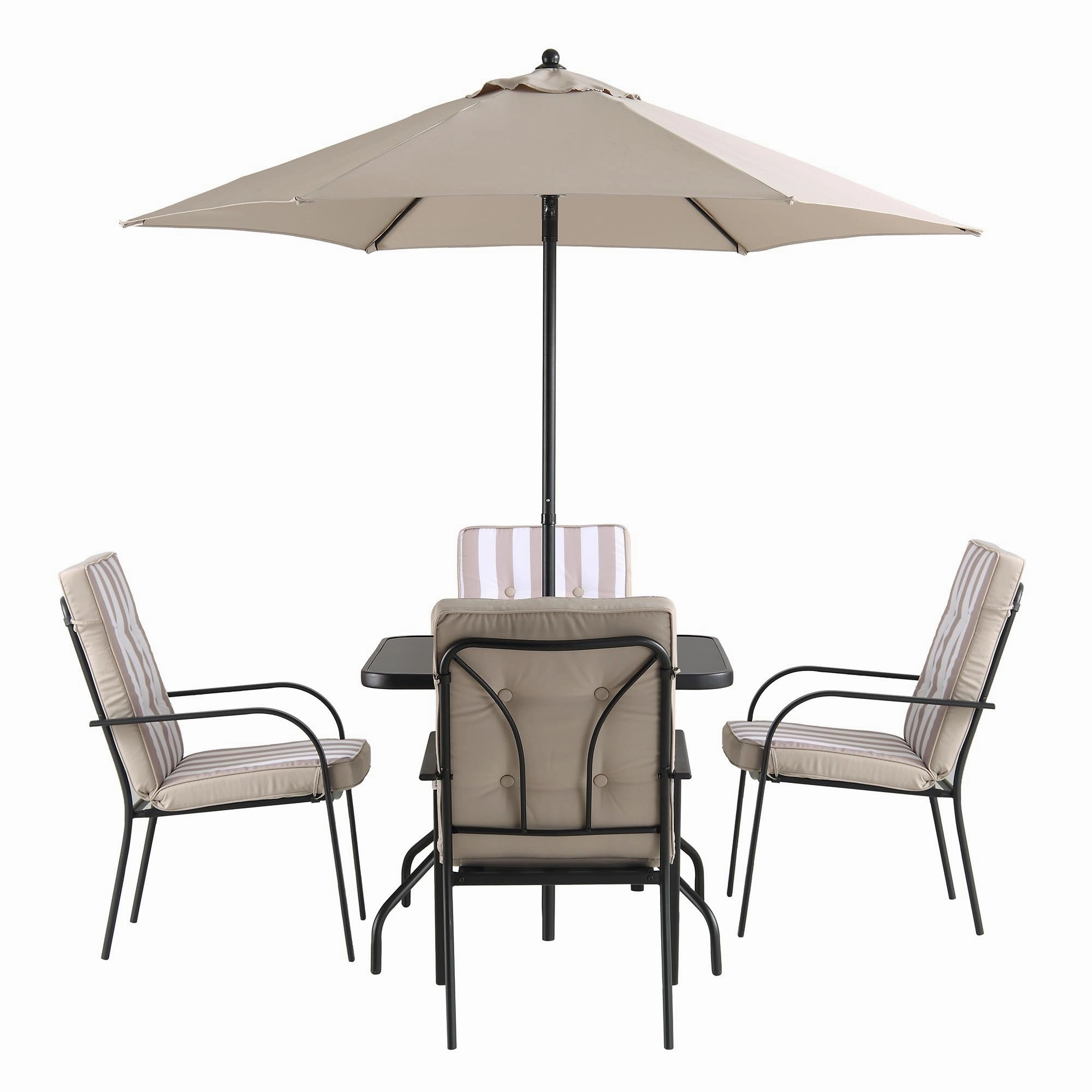 Champneys 4-Seater Steel and Fabric Outdoor Patio Dining Set with Parasol, Taupe