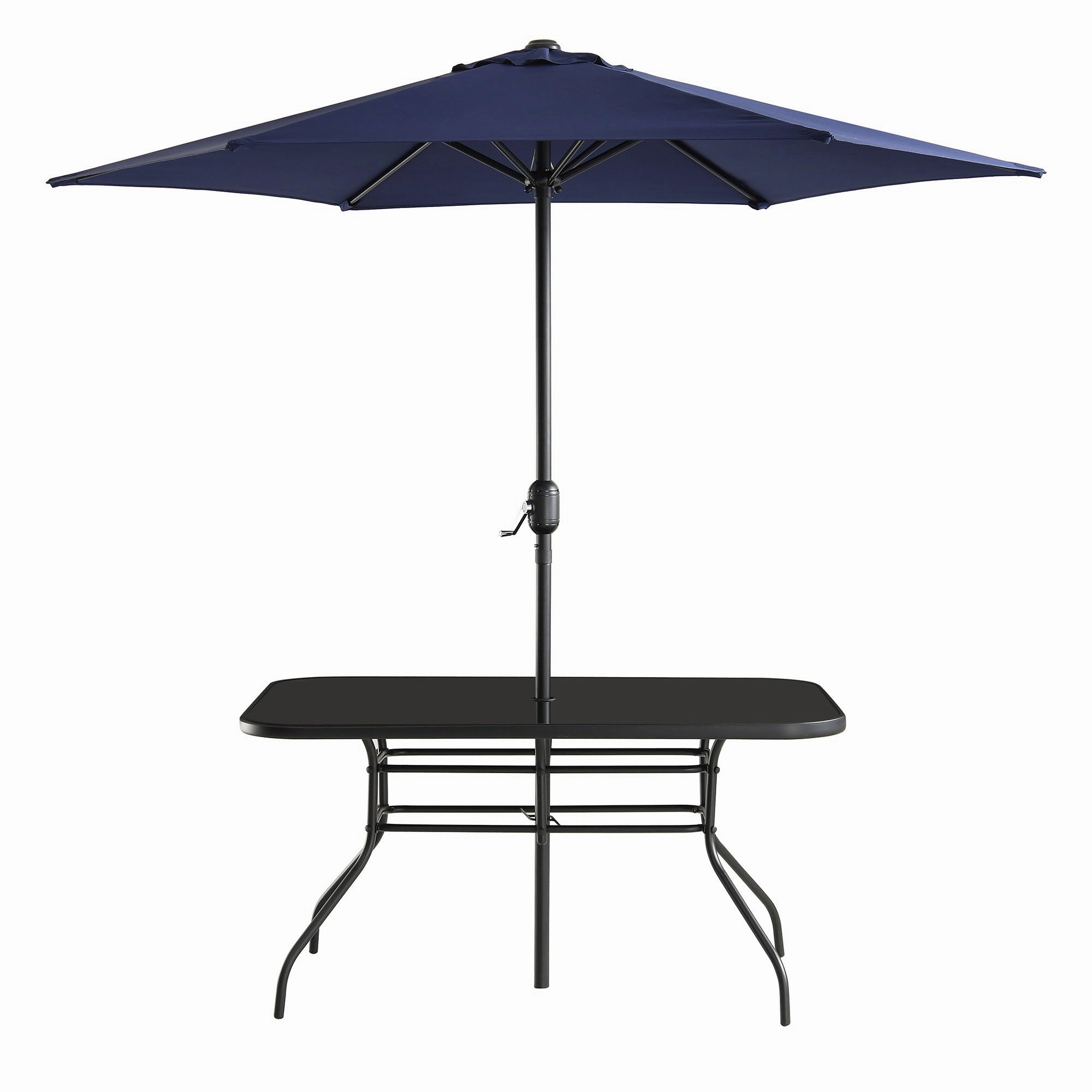 Champneys 6-Seater Steel and Fabric Outdoor Patio Dining Set with Crank Parasol, Blue