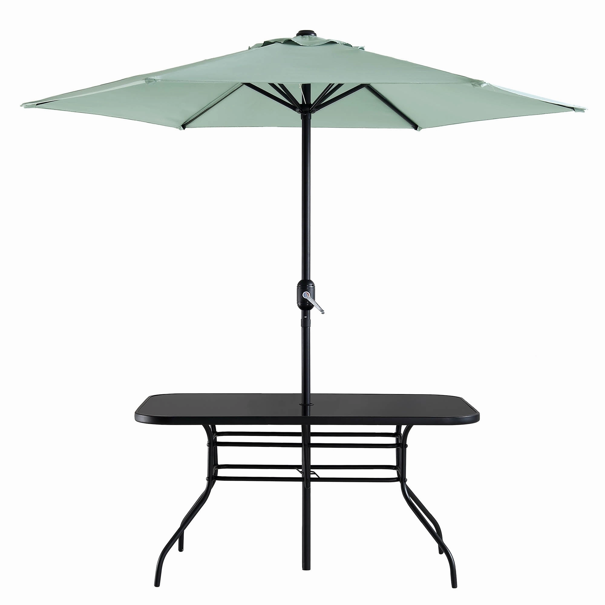 Champneys 6-Seater Steel and Fabric Outdoor Patio Dining Set with Crank Parasol, Sage Green