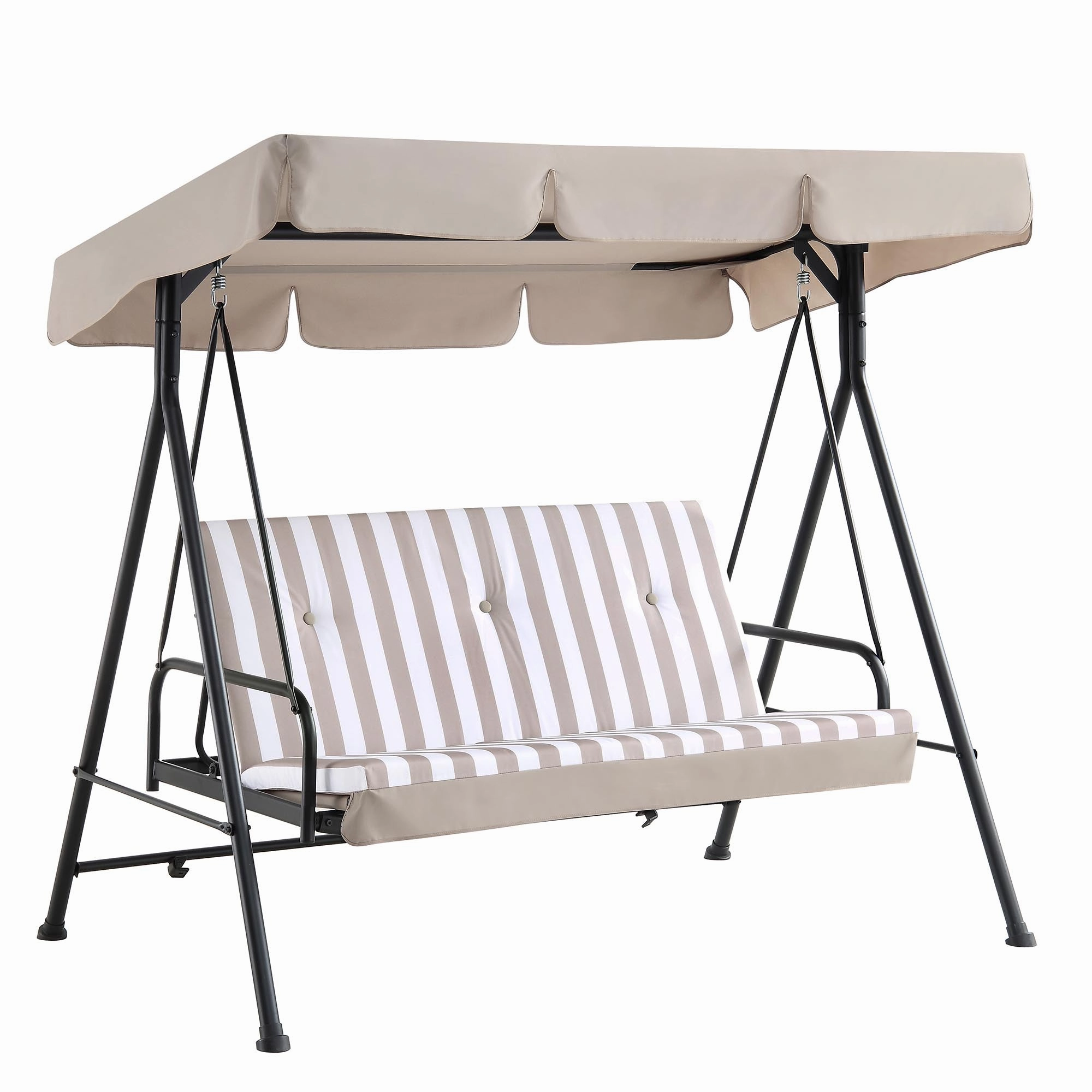 Champneys Outdoor Reclining Swing with Canopy, Taupe Striped
