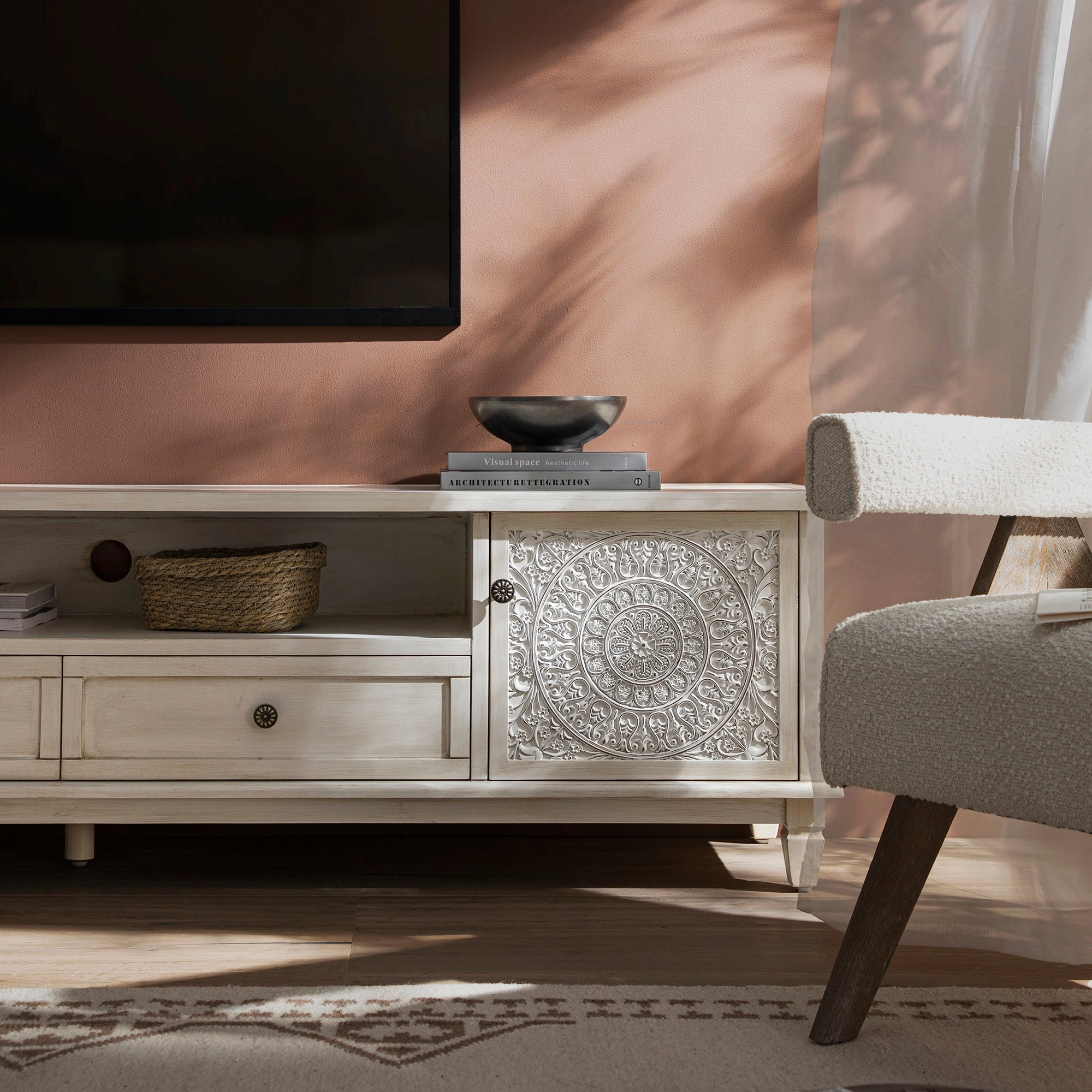 Chantilly Whitewashed 200cm Wide TV Unit
