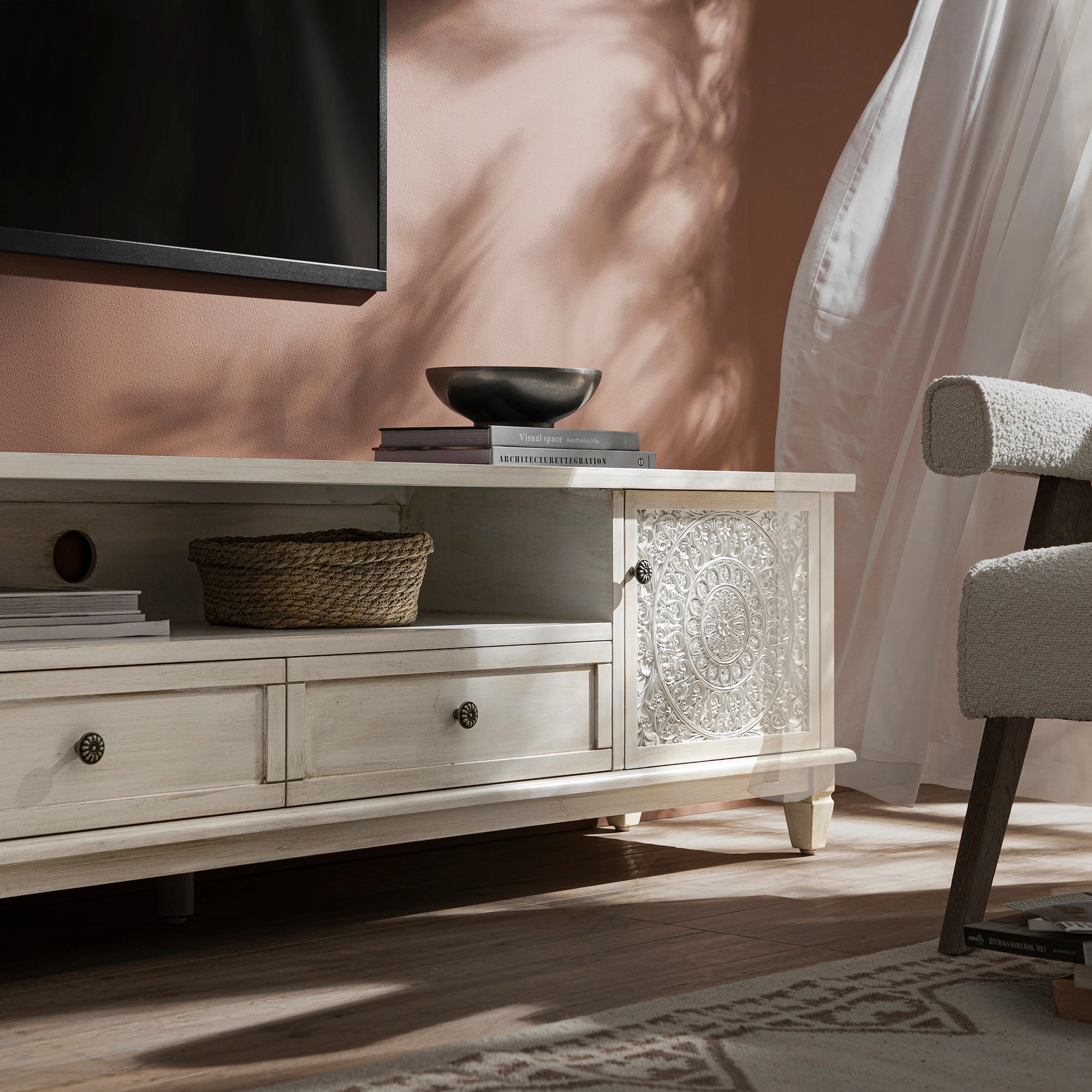 Chantilly Whitewashed 200cm Wide TV Unit