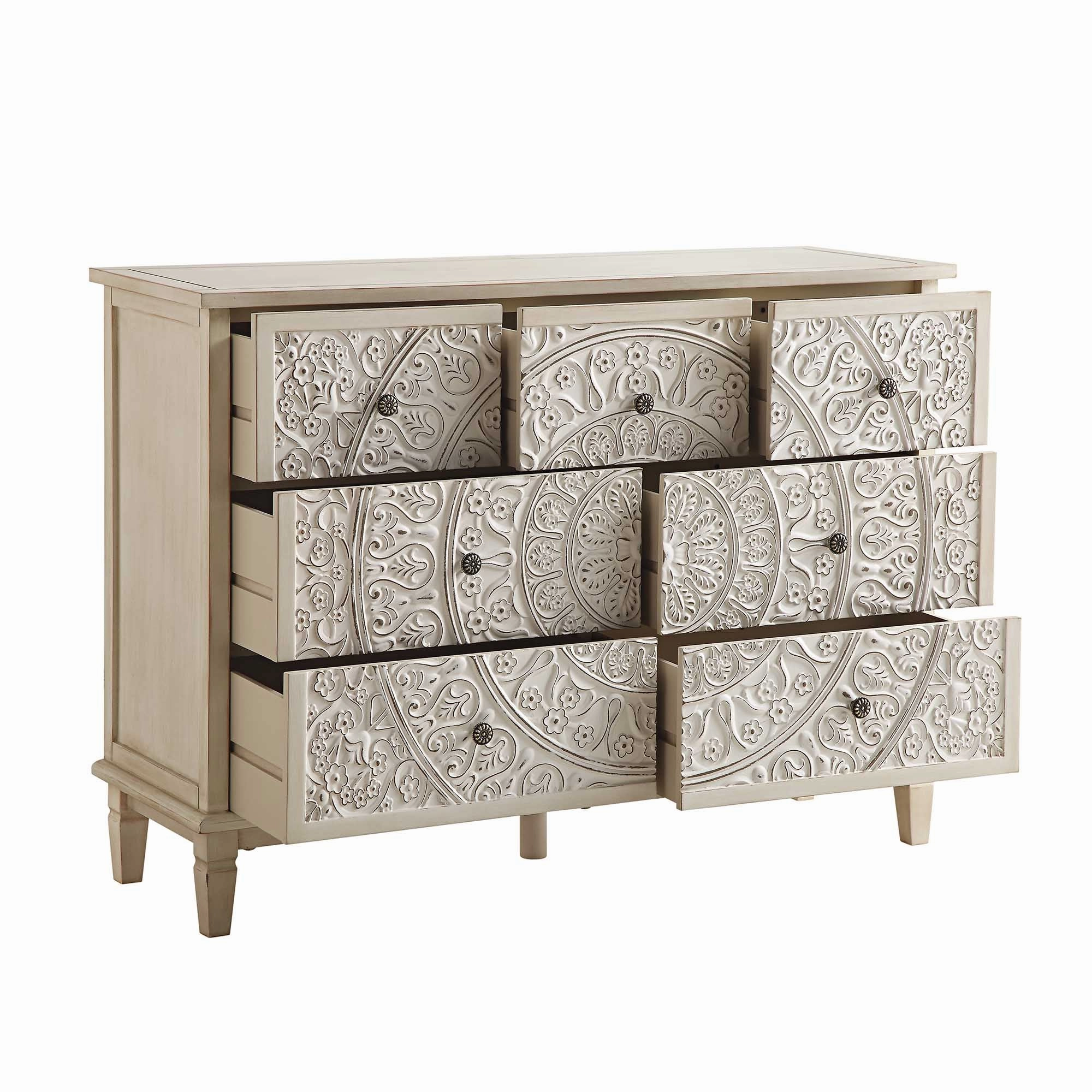 Chantilly Whitewashed Carved 3 over 4 Drawer Chest