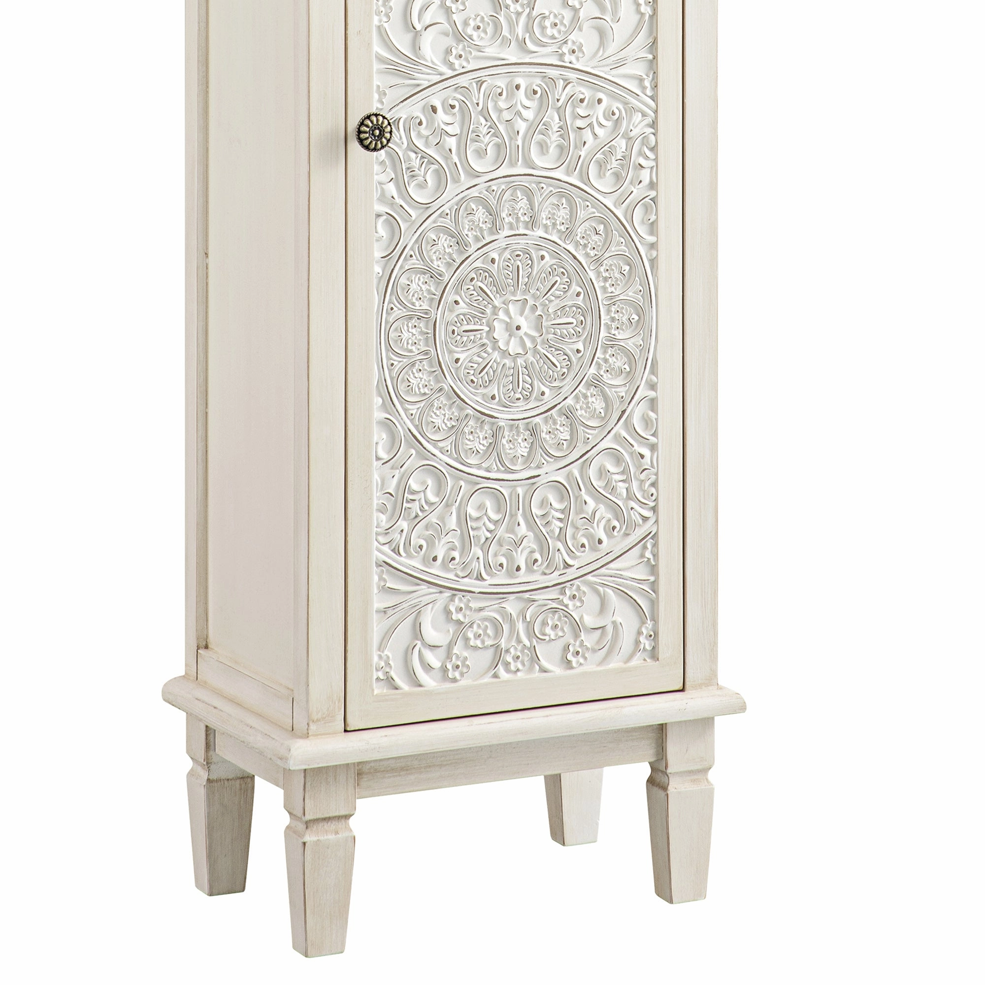 Chantilly Whitewashed Carved Bathroom Tallboy Cabinet
