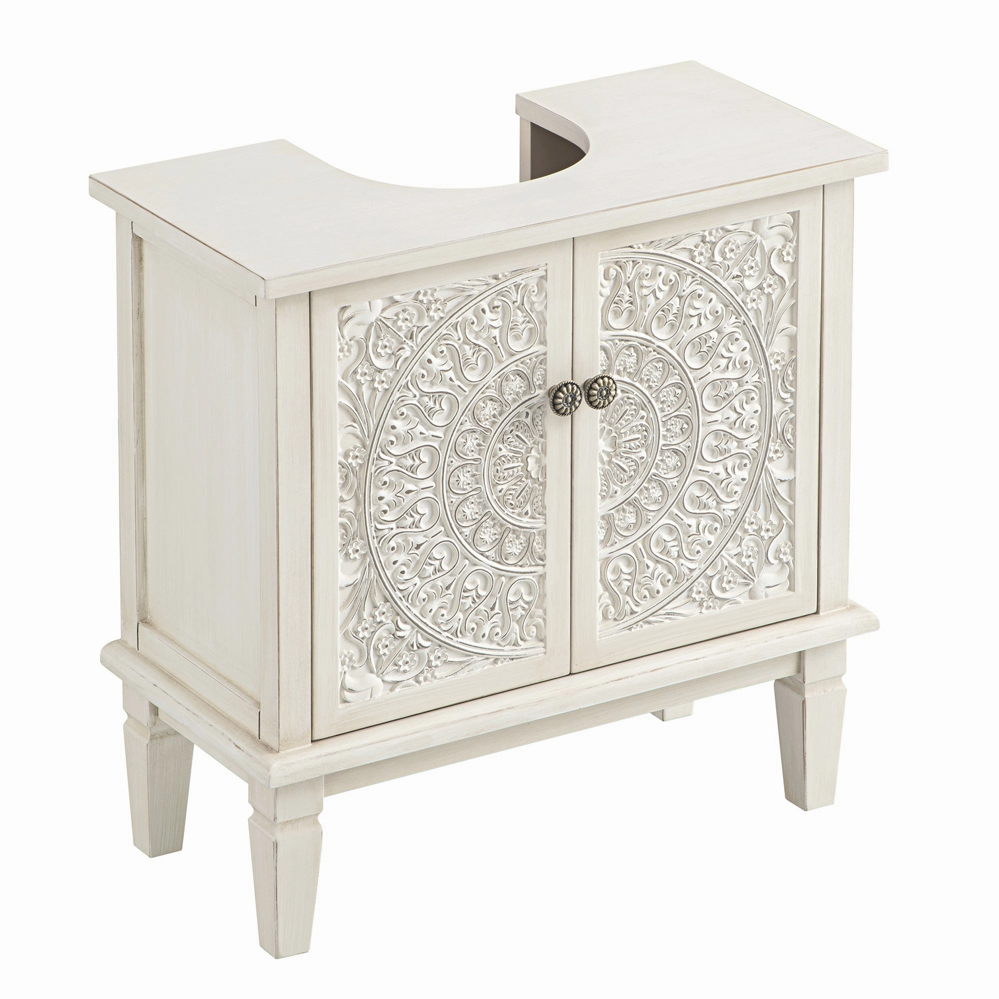 Chantilly Whitewashed Carved Bathroom Undersink Unit