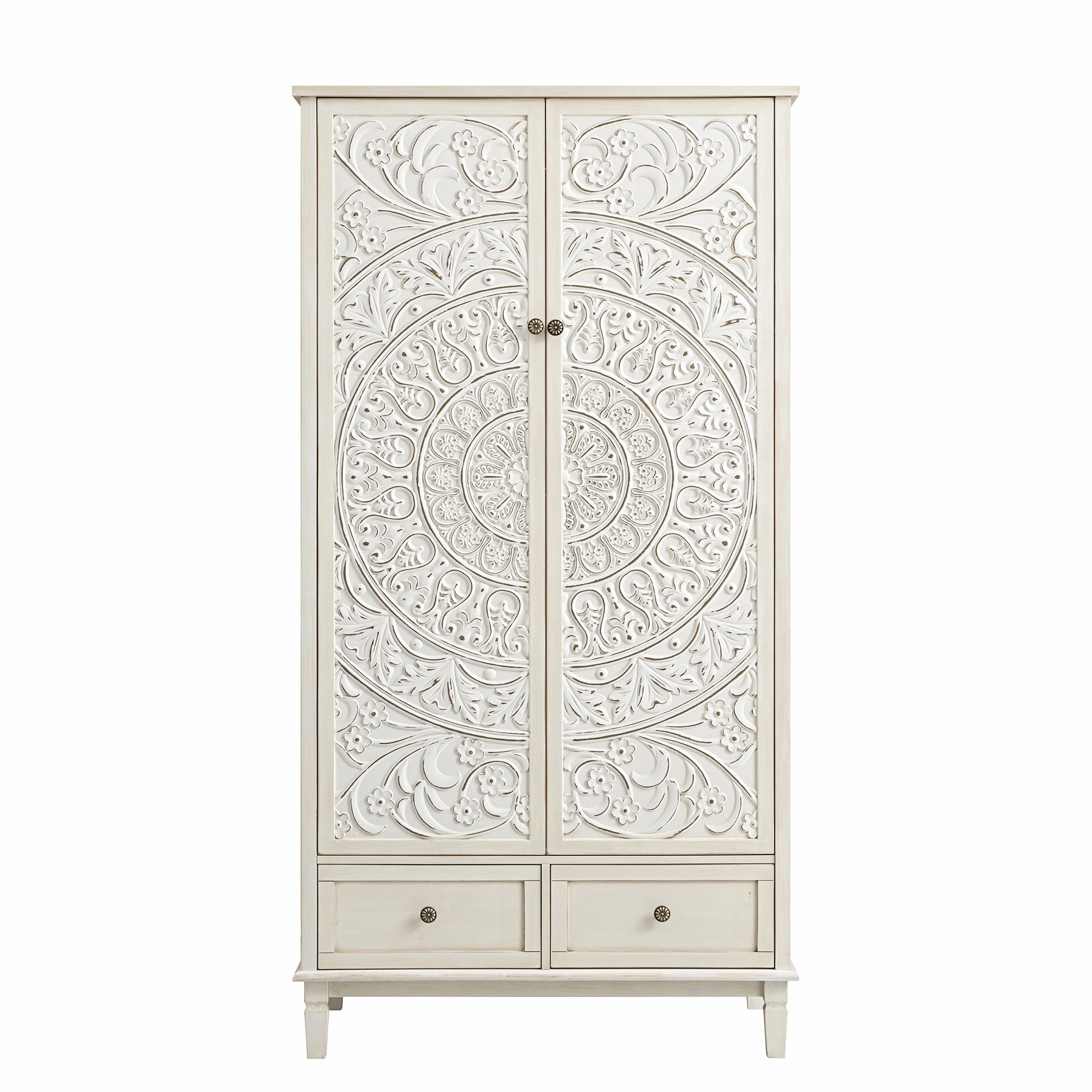 Chantilly Whitewashed Carved Double Wardrobe