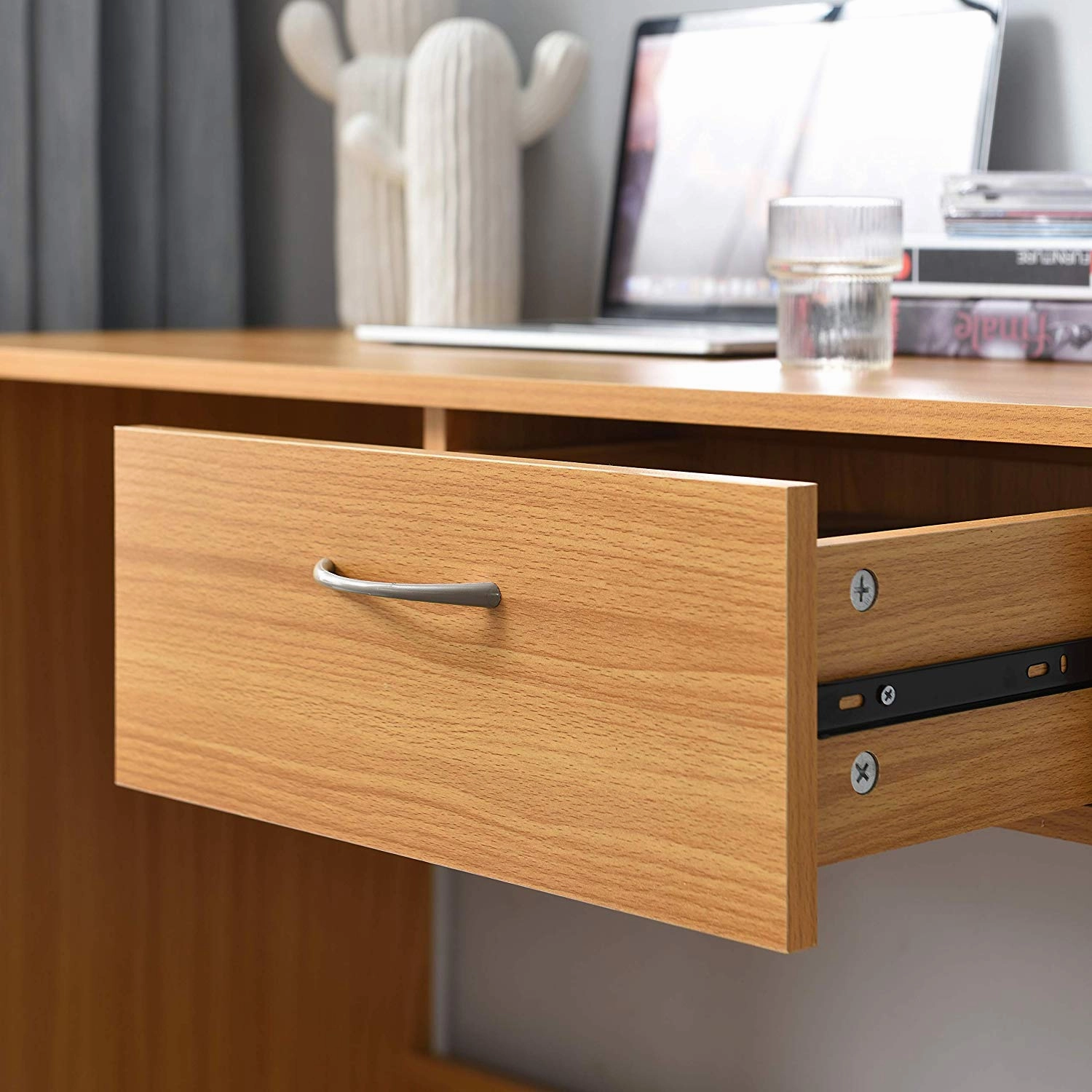 Cherry Tree Furniture MERV Computer Desk Home Office Desk with Drawer Beech Colour