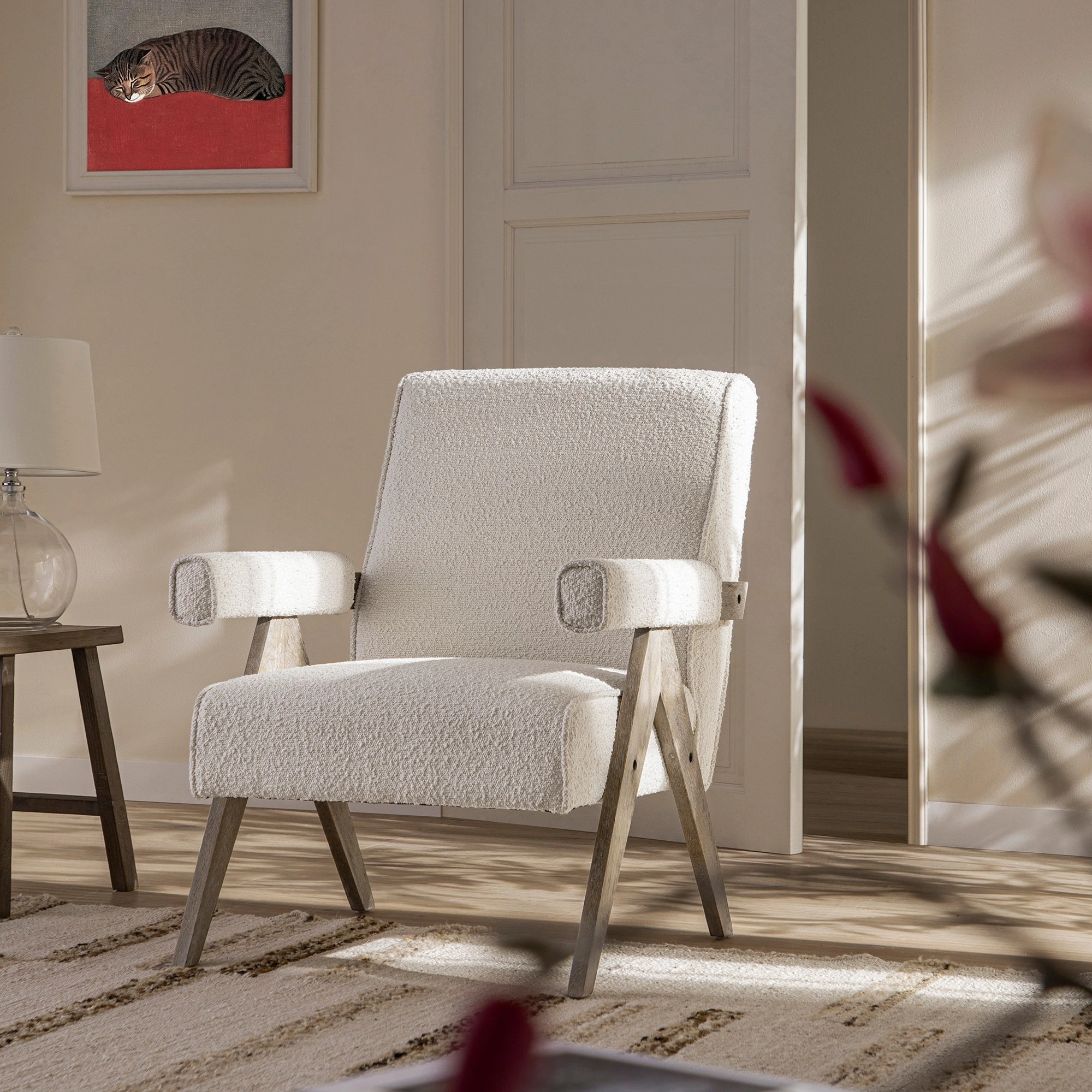 Chinnor Beige Boucle Weathered Oak Frame Accent Chair