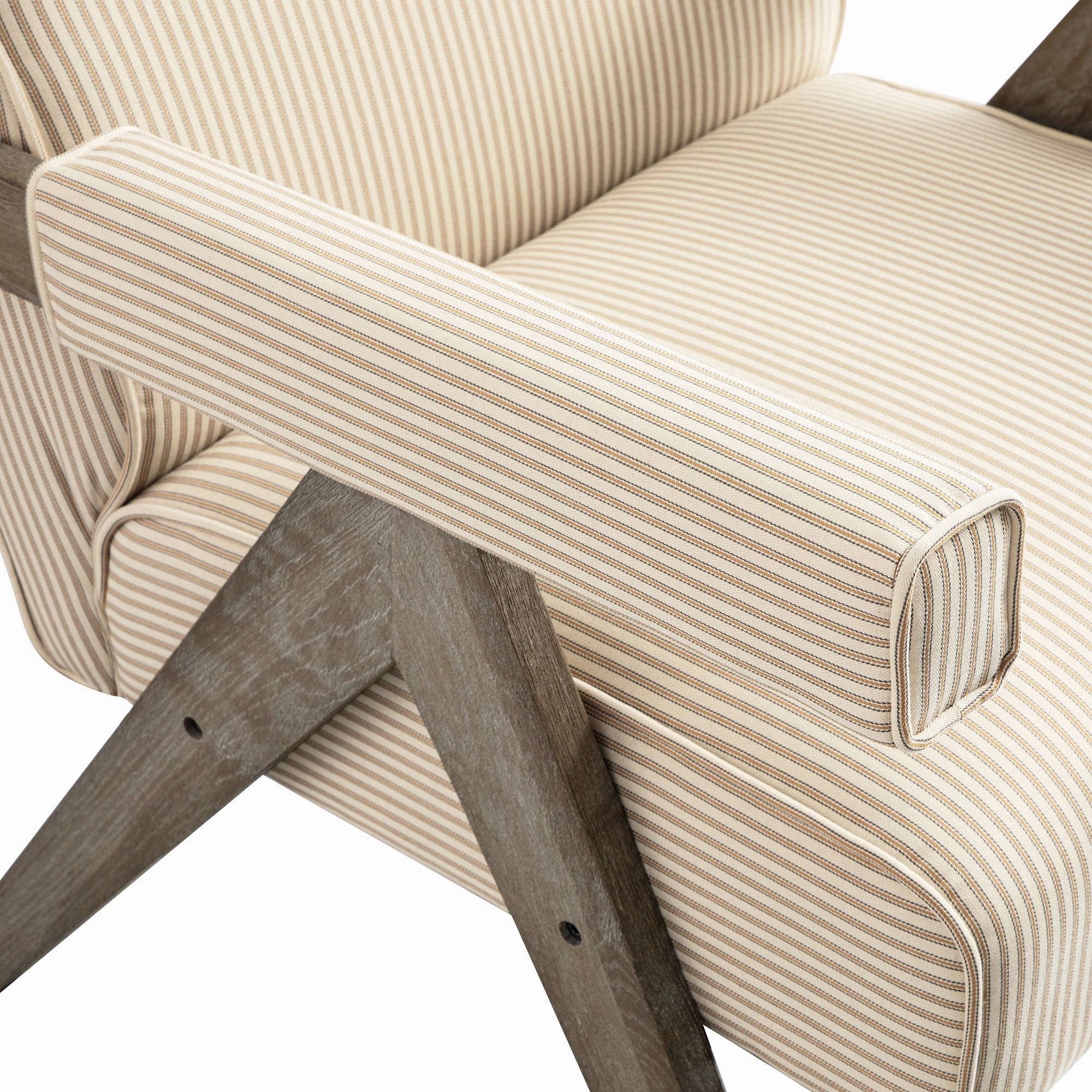 Chinnor Ochre Striped Linen Blend Weathered Oak Frame Accent Chair