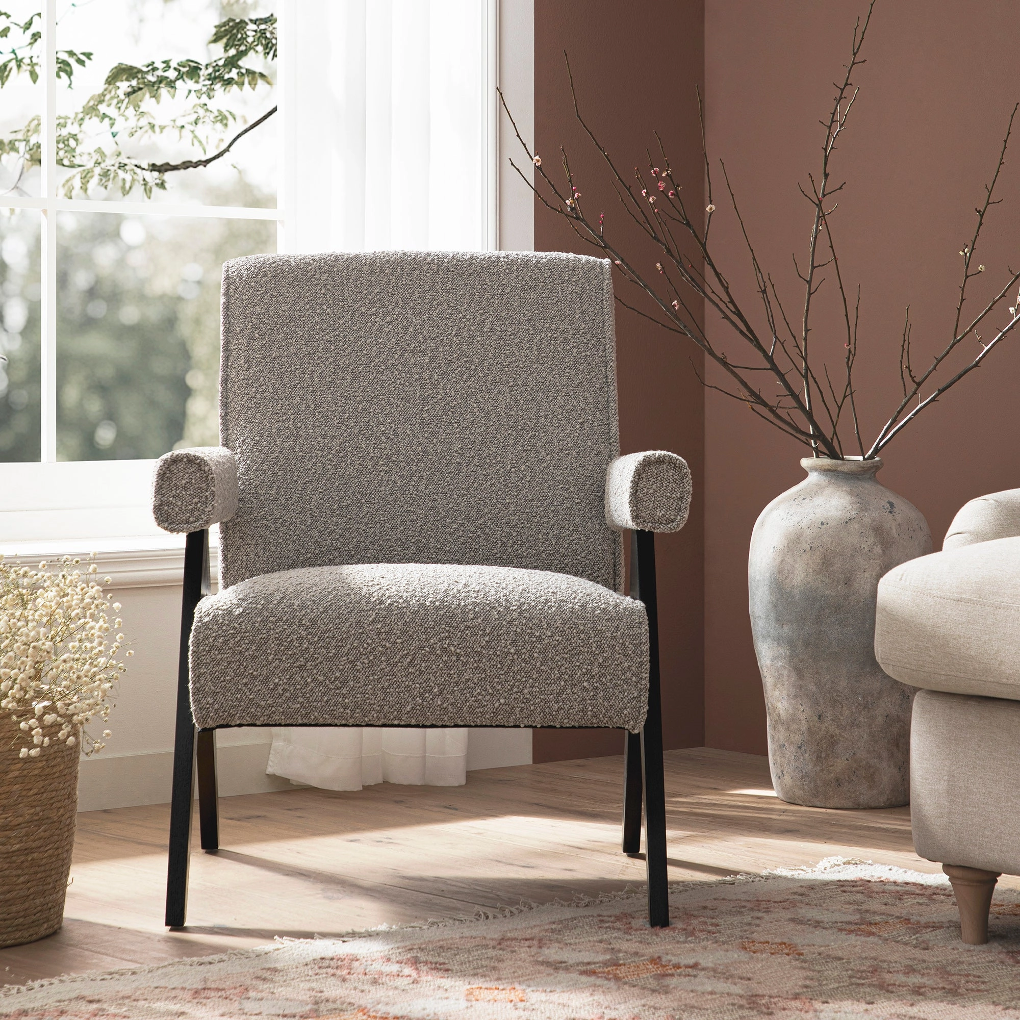 Chinnor Taupe Boucle Black Oak Frame Accent Chair