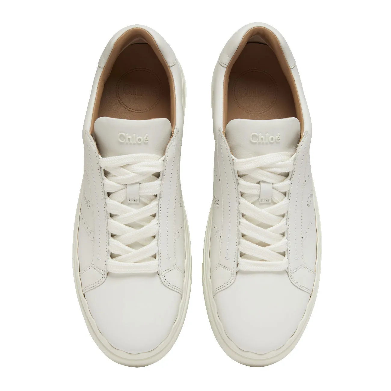 Chloé Shoes Lauren Leather Sneakers, Perforated Logo, White