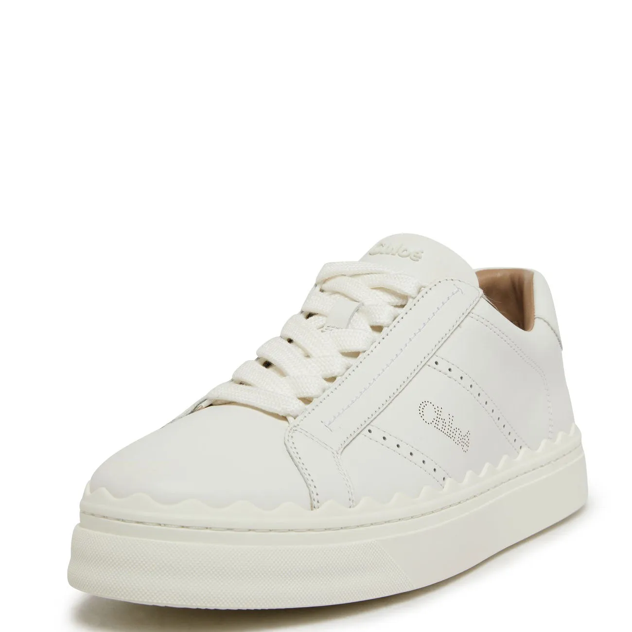 Chloé Shoes Lauren Leather Sneakers, Perforated Logo, White