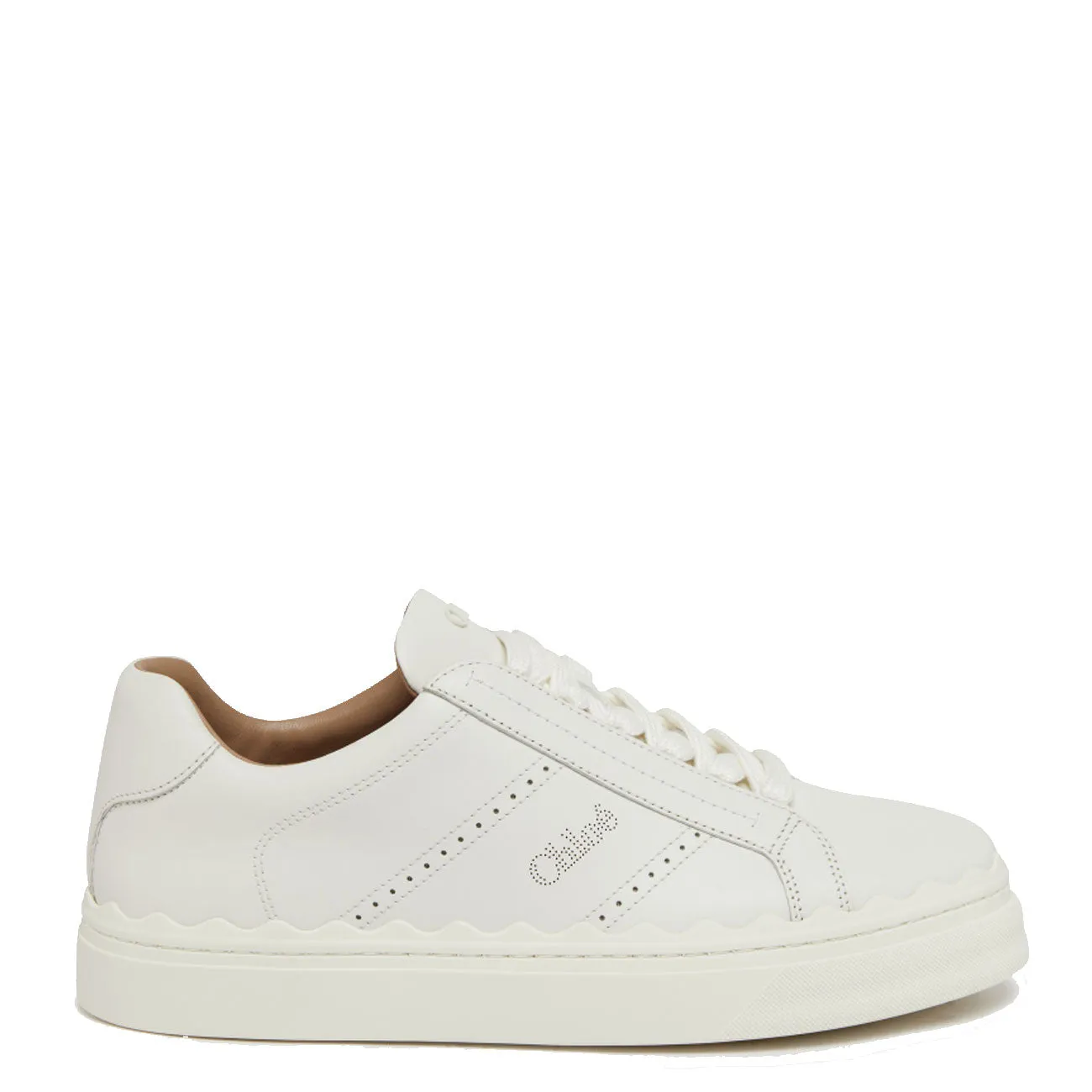 Chloé Shoes Lauren Leather Sneakers, Perforated Logo, White