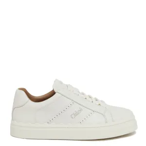Chloé Shoes Lauren Leather Sneakers, Perforated Logo, White