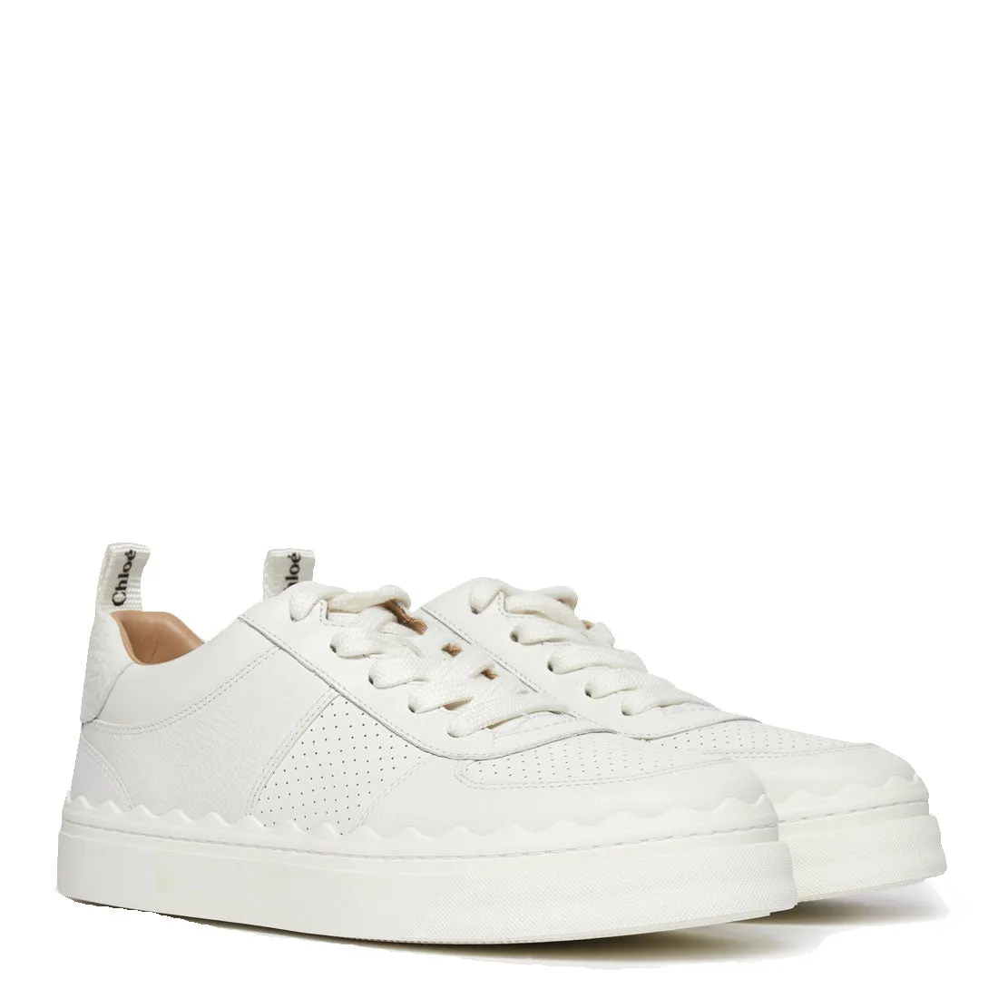 Chloé Shoes Lauren Leather Sneakers, Perforated White