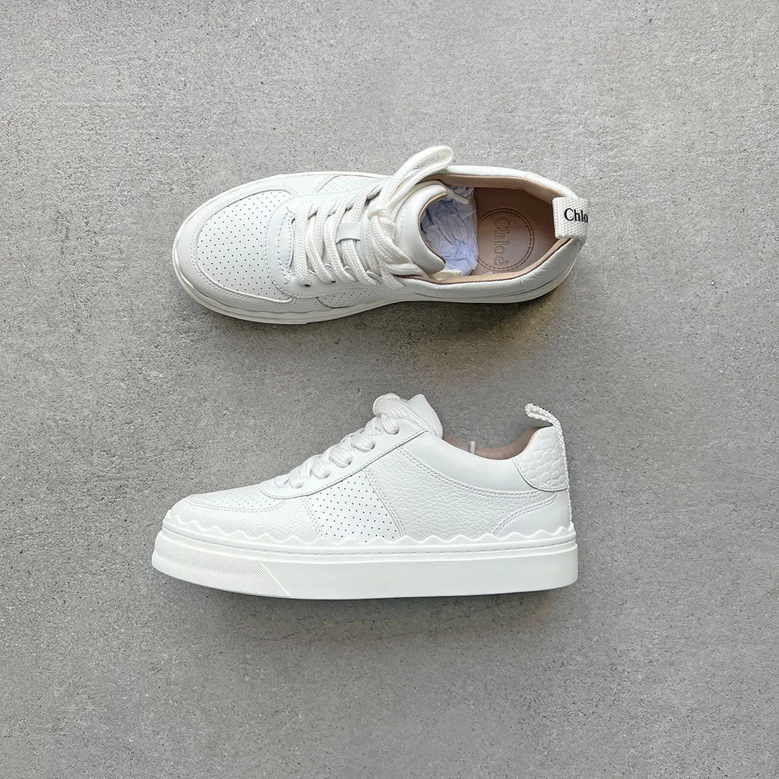 Chloé Shoes Lauren Leather Sneakers, Perforated White