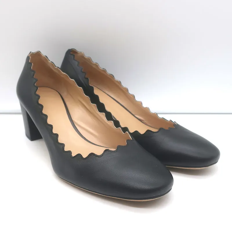Chloe Lauren Scalloped Leather Pumps Black Size 40