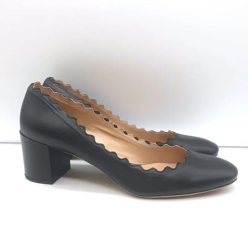 Chloe Lauren Scalloped Leather Pumps Black Size 40