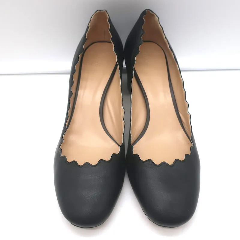 Chloe Lauren Scalloped Leather Pumps Black Size 40