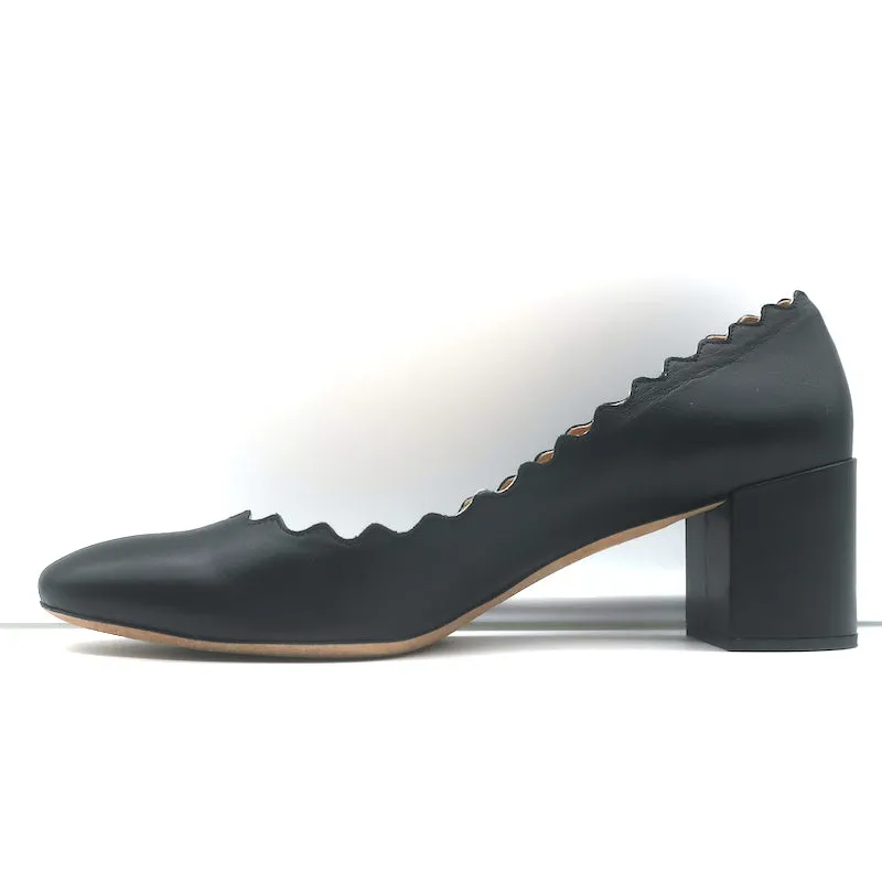 Chloe Lauren Scalloped Leather Pumps Black Size 40