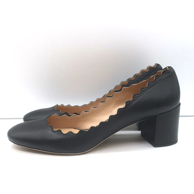Chloe Lauren Scalloped Leather Pumps Black Size 40
