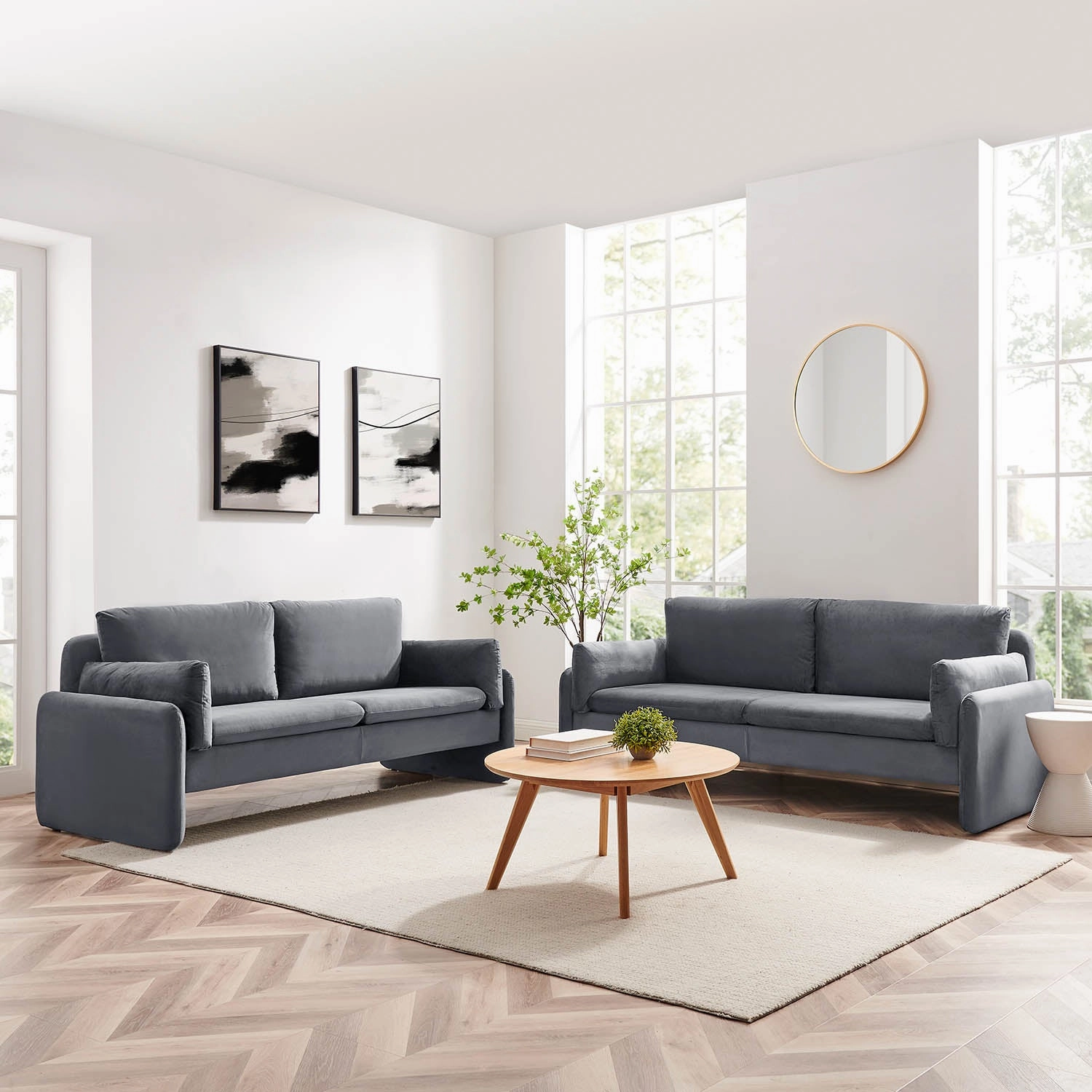 Clapham 3-Seater Grey Velvet Fabric Sofa