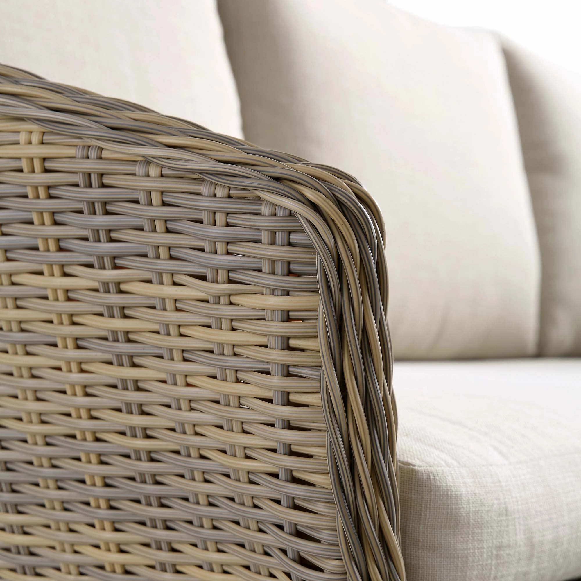 Cliveden Outdoor Aluminium Washed Wood Effect and Round Wicker Rattan Corner Sofa Set