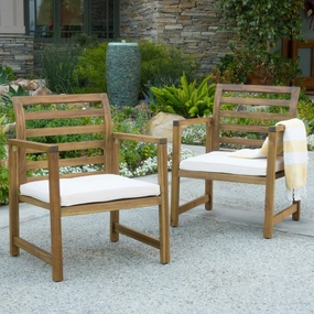 Coastal Outdoor Natural Stained Acacia Wood Club Chair (Set of 2) - NH688992 outdoor furniture, garden bench