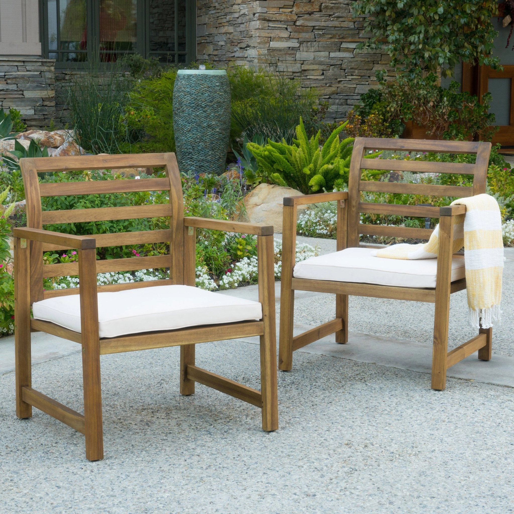 Coastal Outdoor Natural Stained Acacia Wood Club Chair (Set of 2) - NH688992 outdoor furniture, garden bench