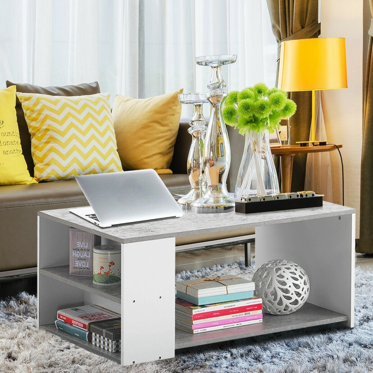 Coffee Table with Storage Shelves Stable Frame,Smooth Surface & Extra Storage Space