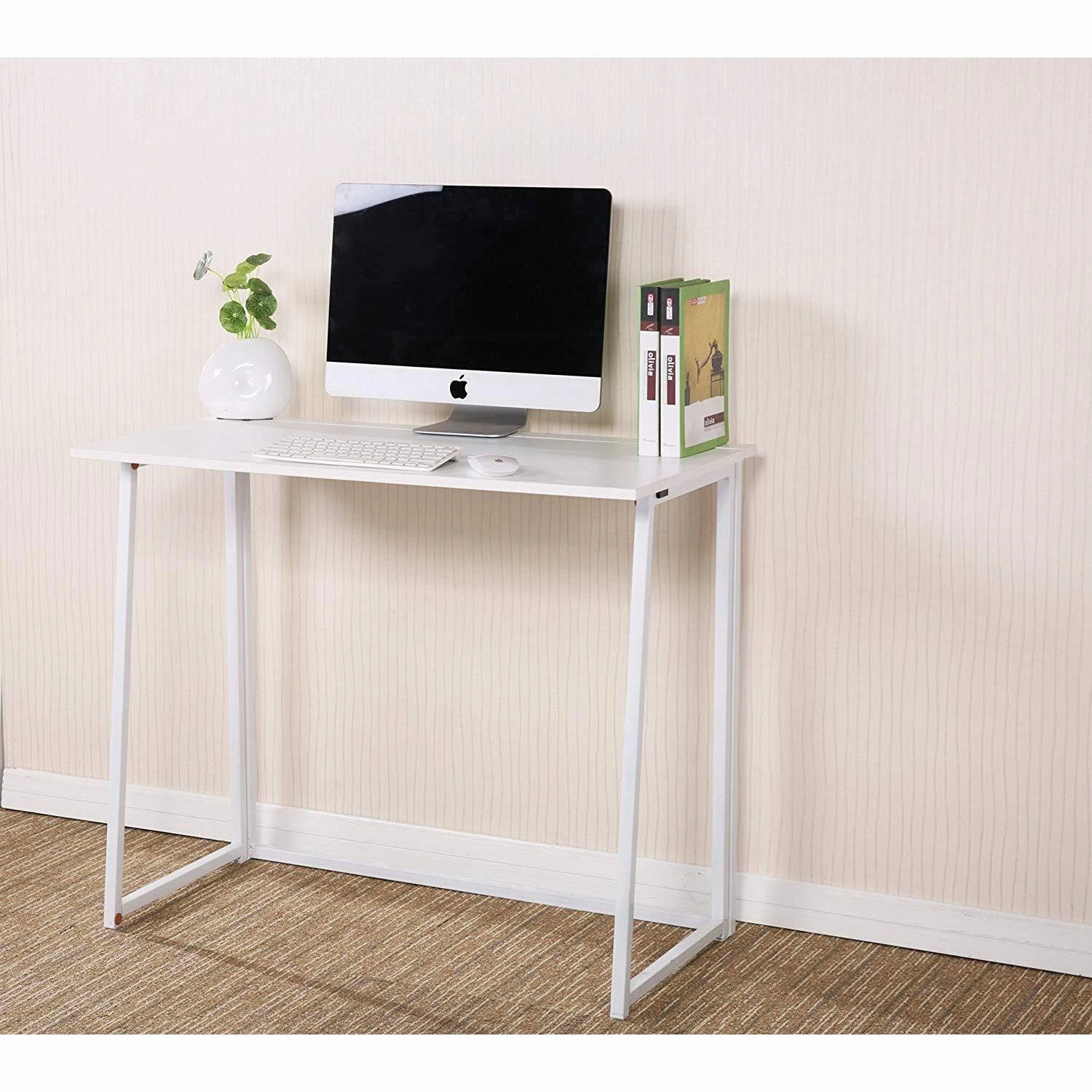 Compact Folding Desk in White (No Assembly)