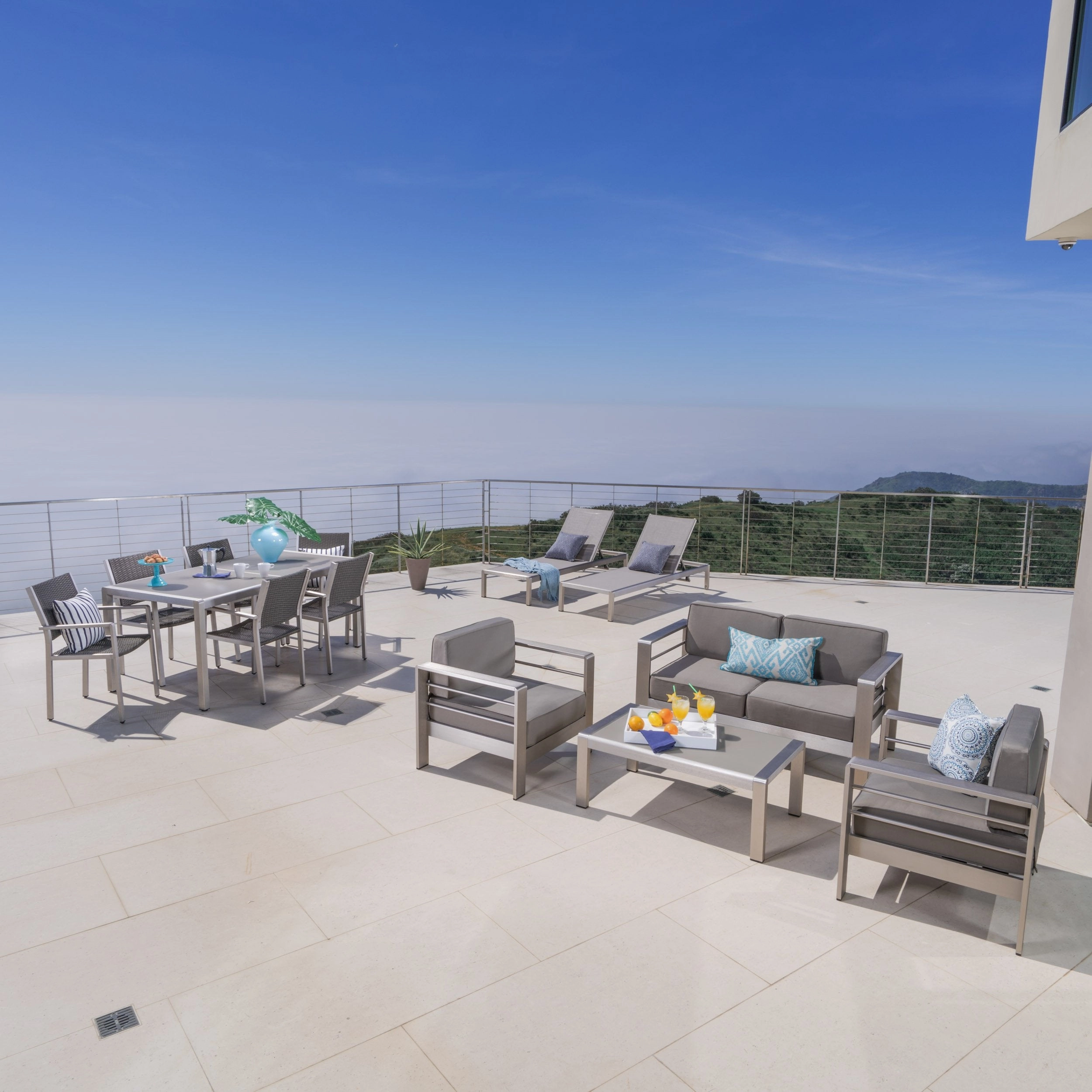 Complete Outdoor Dining Set with Chat Set & Lounges - NH974003 outdoor furniture, garden bench