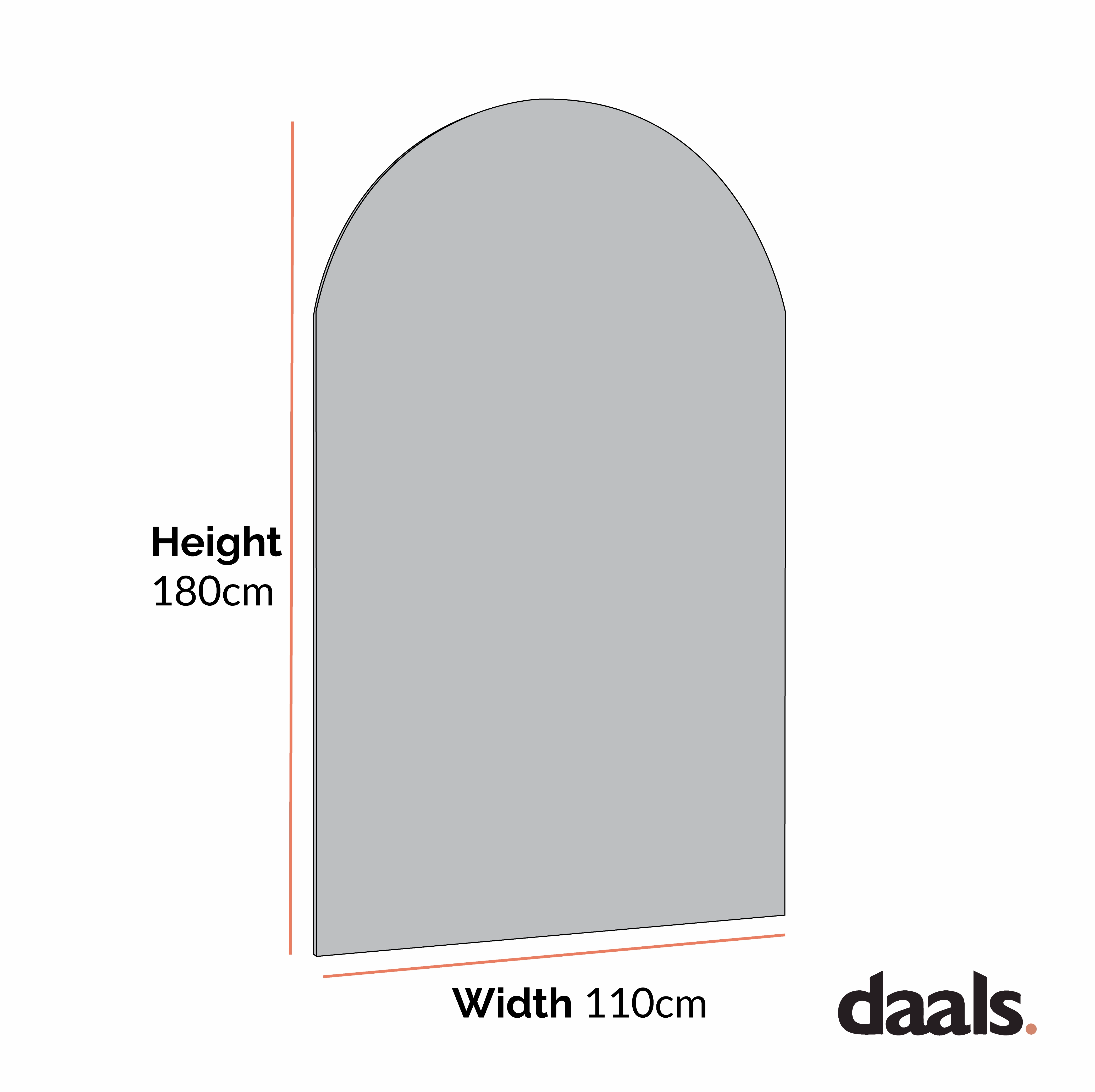 Concord Arched Frameless Full Length Extra Large Mirror 180cm x 110cm