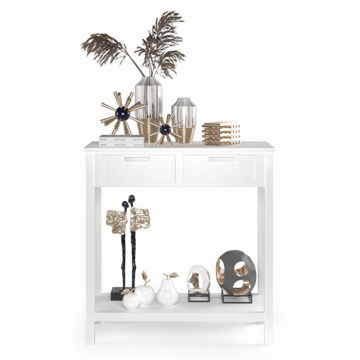 Console Sofa Table with 2 Drawers and Bottom Shelf