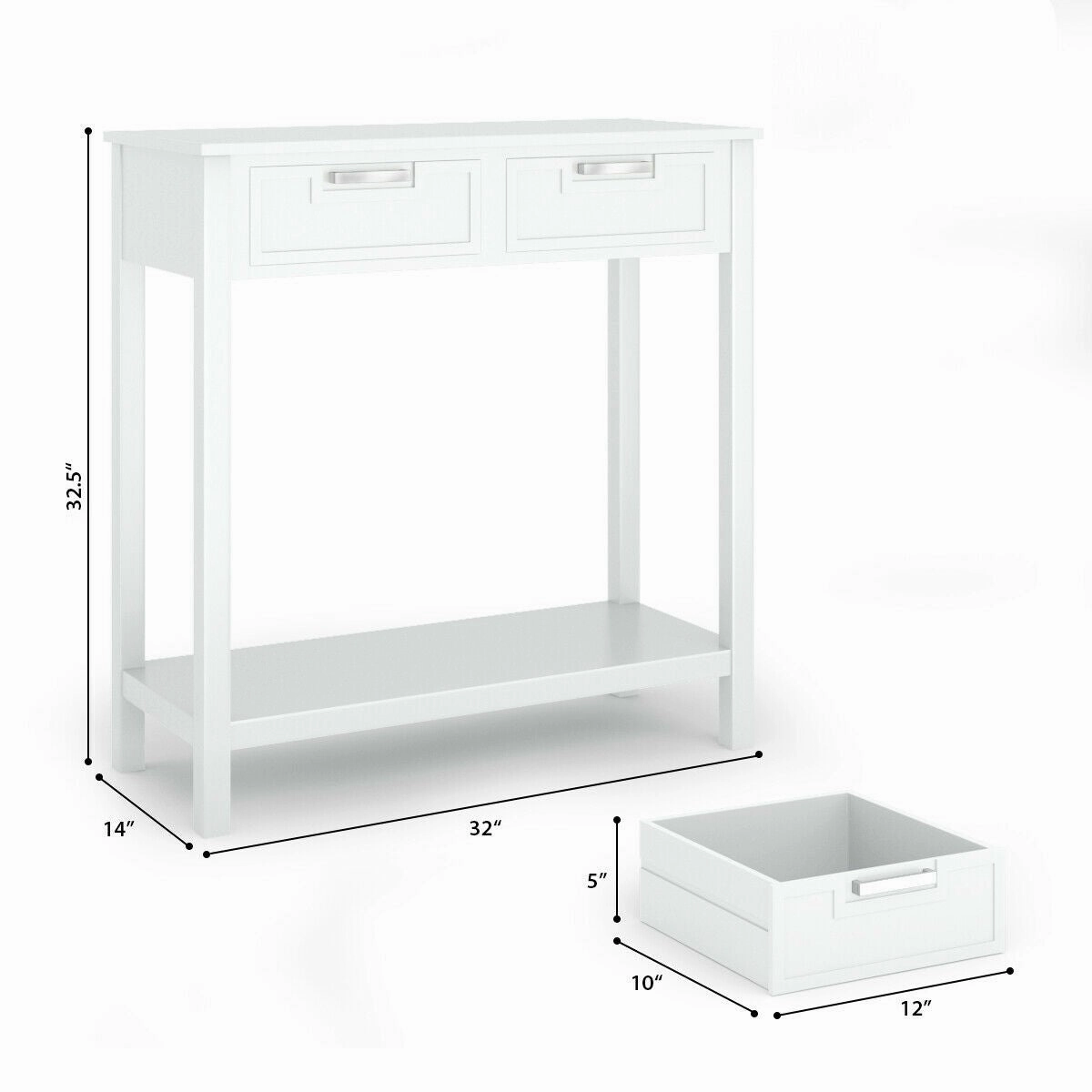 Console Sofa Table with 2 Drawers and Bottom Shelf
