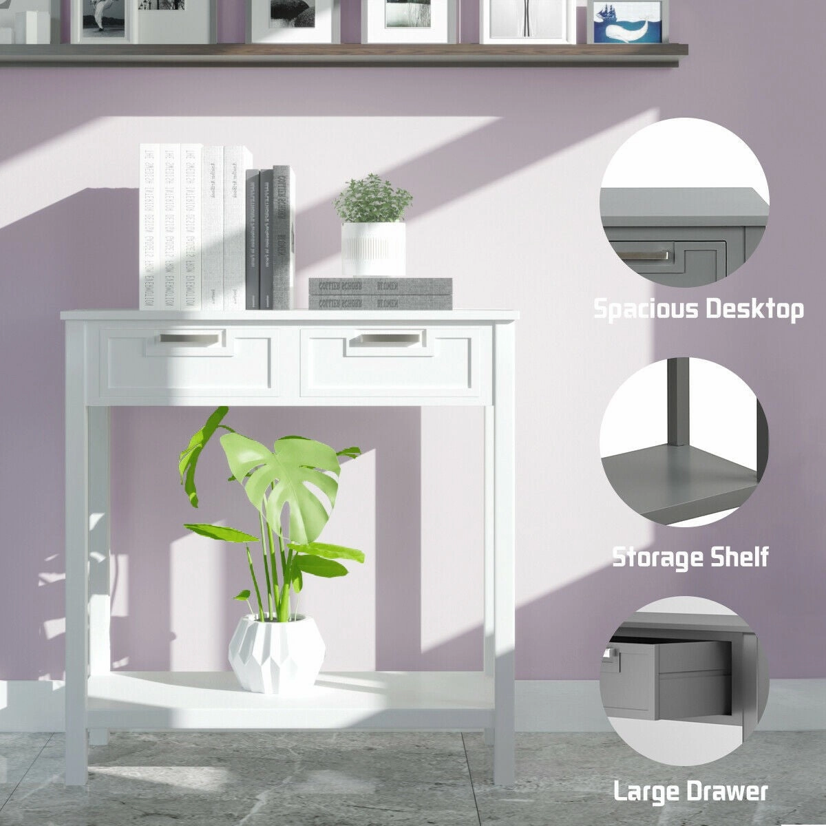 Console Sofa Table with 2 Drawers and Bottom Shelf