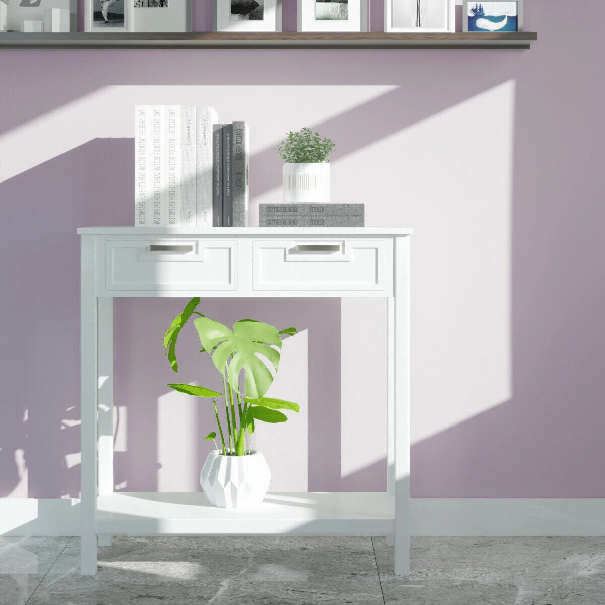 Console Sofa Table with 2 Drawers and Bottom Shelf