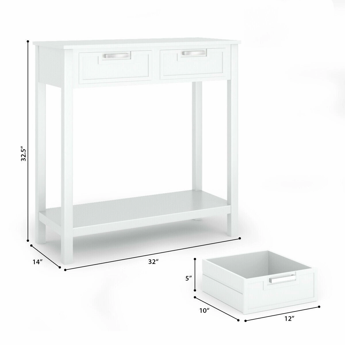 Console Sofa Table with 2 Drawers and Bottom Shelf