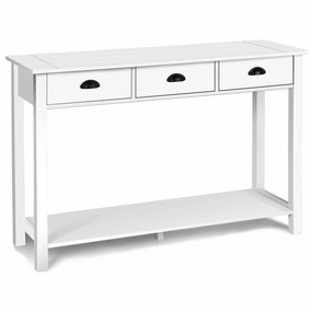 Console Sofa Table with 3 Drawers, Sofa Side Table with Shelf throw pillow, fuzzy blanket