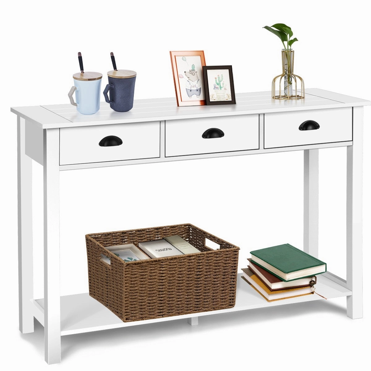 Console Sofa Table with 3 Drawers, Sofa Side Table with Shelf