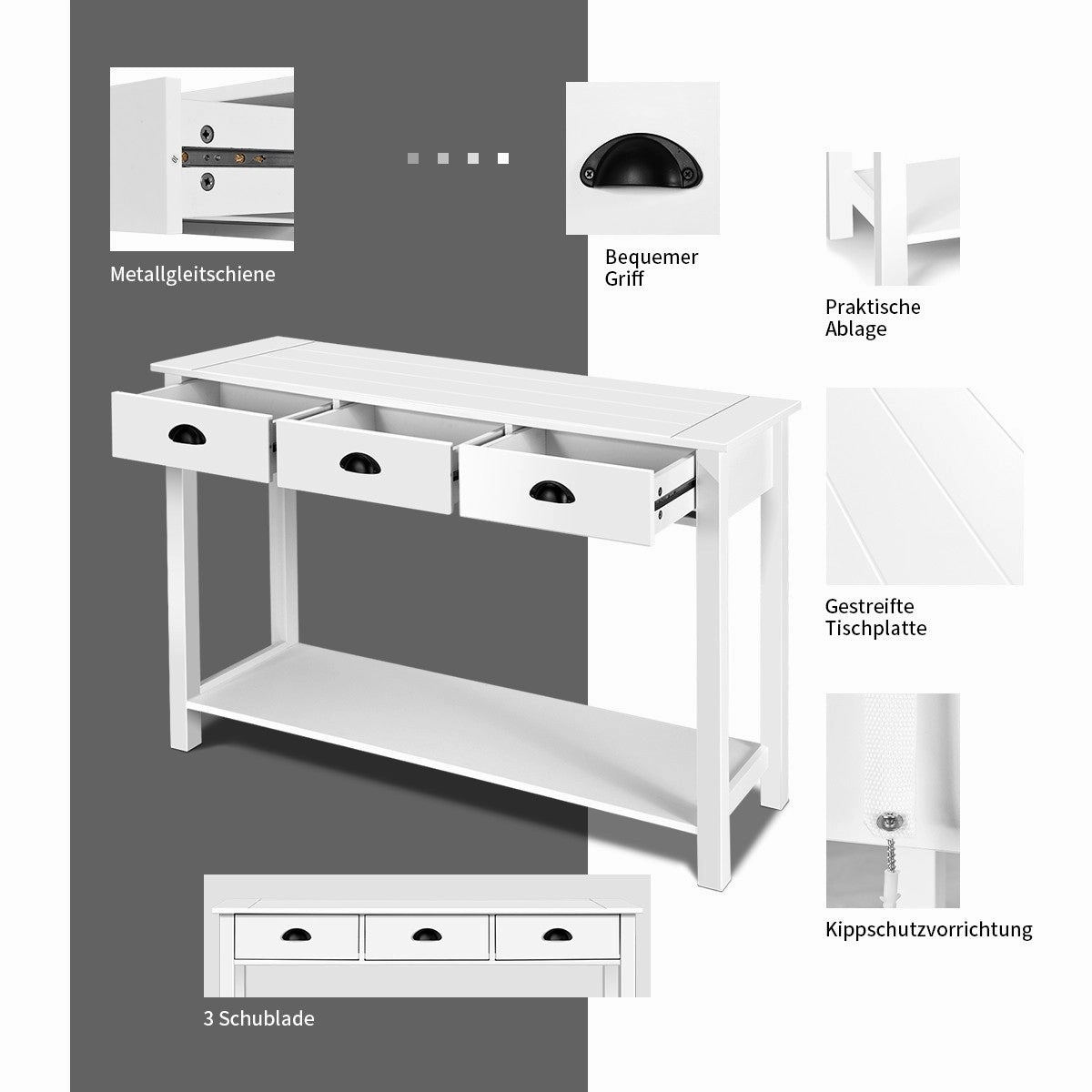 Console Sofa Table with 3 Drawers, Sofa Side Table with Shelf