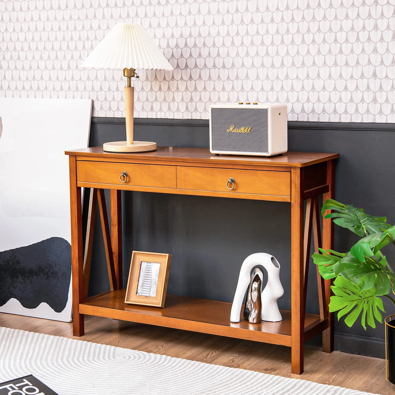 Console Table Entryway Sofa Side Table with 2 Drawers & Open Shelf
