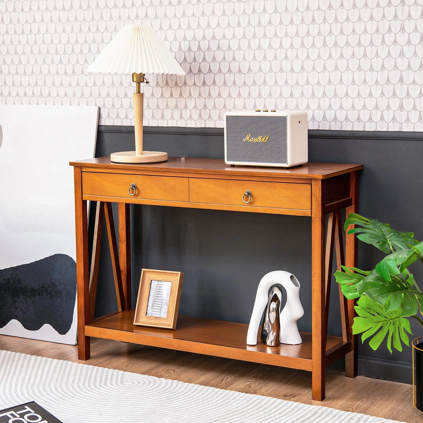 Console Table Entryway Sofa Side Table with 2 Drawers & Open Shelf