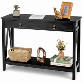 Console Table Entryway Sofa Side Table with 2 Drawers & Open Shelf throw pillow, fuzzy blanket