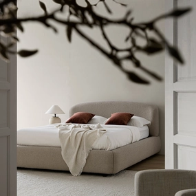 Constance Winged Headboard Ottoman Storage Bed, Light Taupe Boucle
