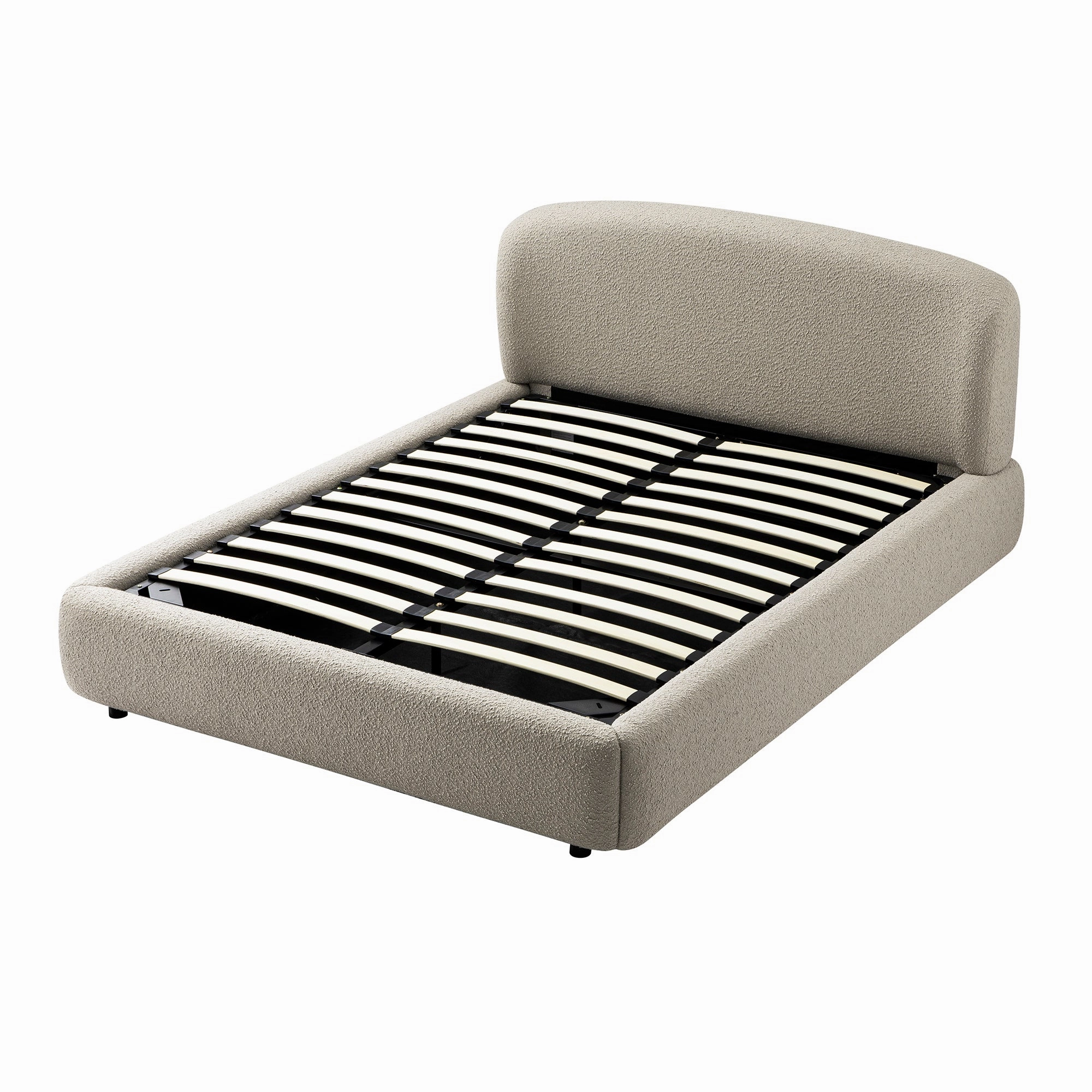 Constance Winged Headboard Ottoman Storage Bed, Light Taupe Boucle