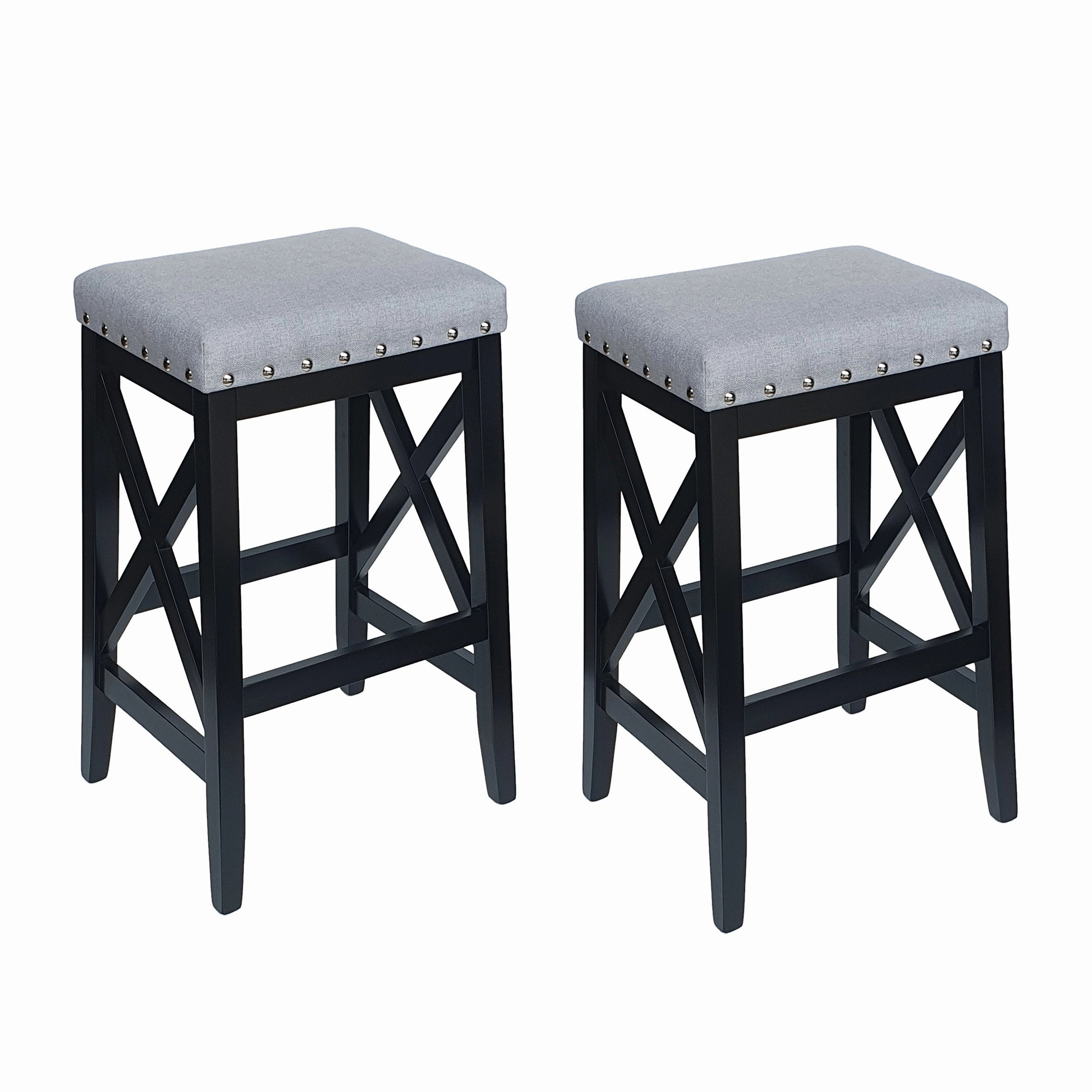 Contemporary Farmhouse Upholstered Fabric Barstools (Set of 2) - NH835903