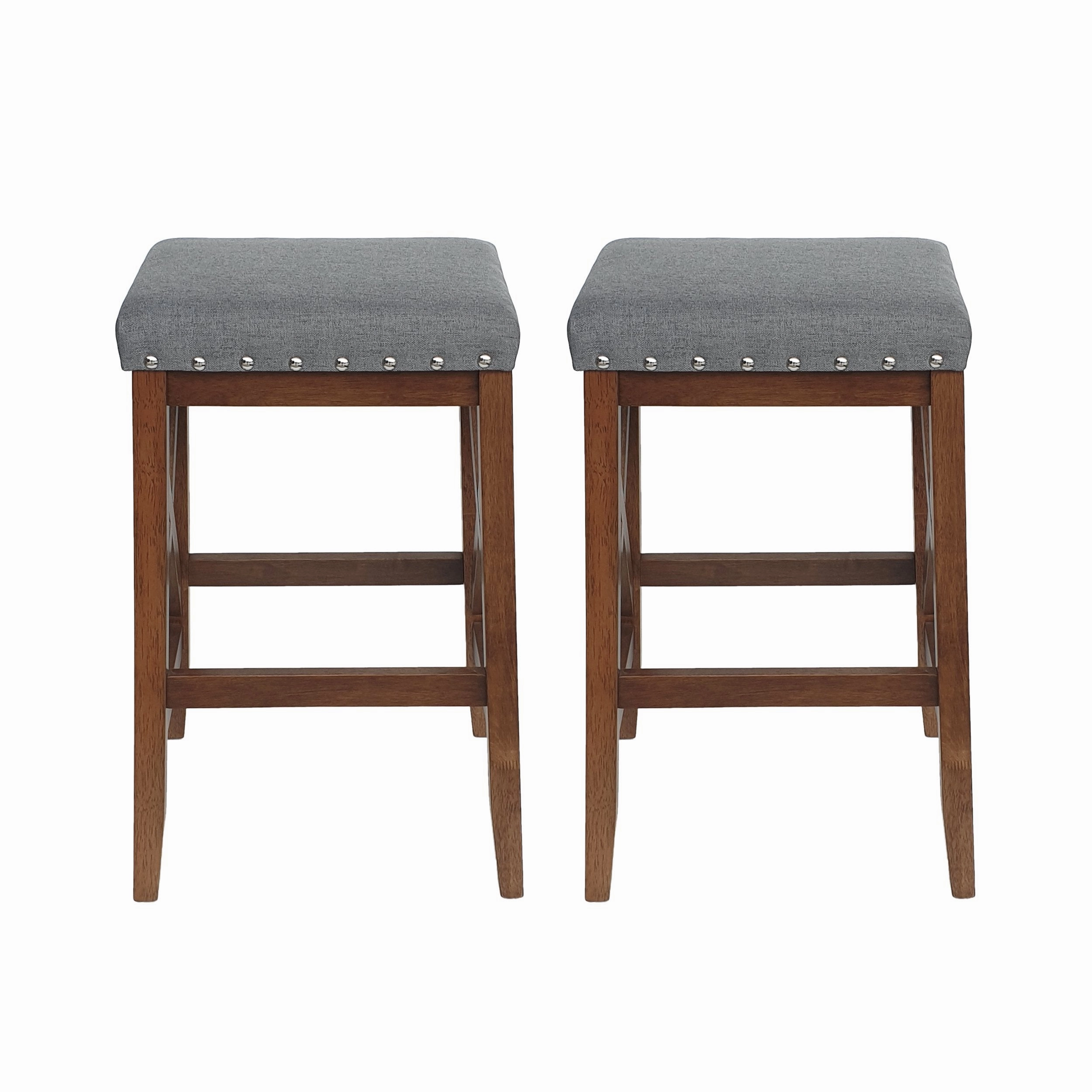 Contemporary Farmhouse Upholstered Fabric Barstools (Set of 2) - NH835903